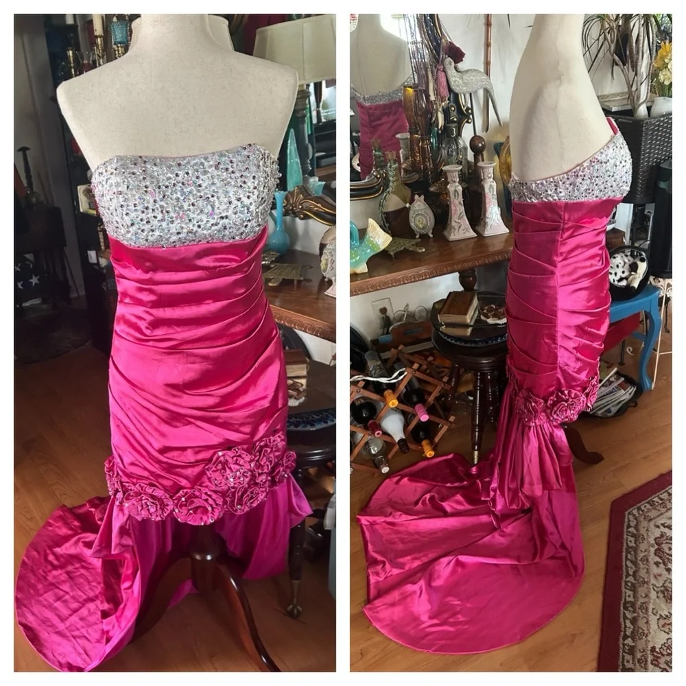 Strapless Sequined Gown Prom Dress w Detachable Train - Picture 7 of 16